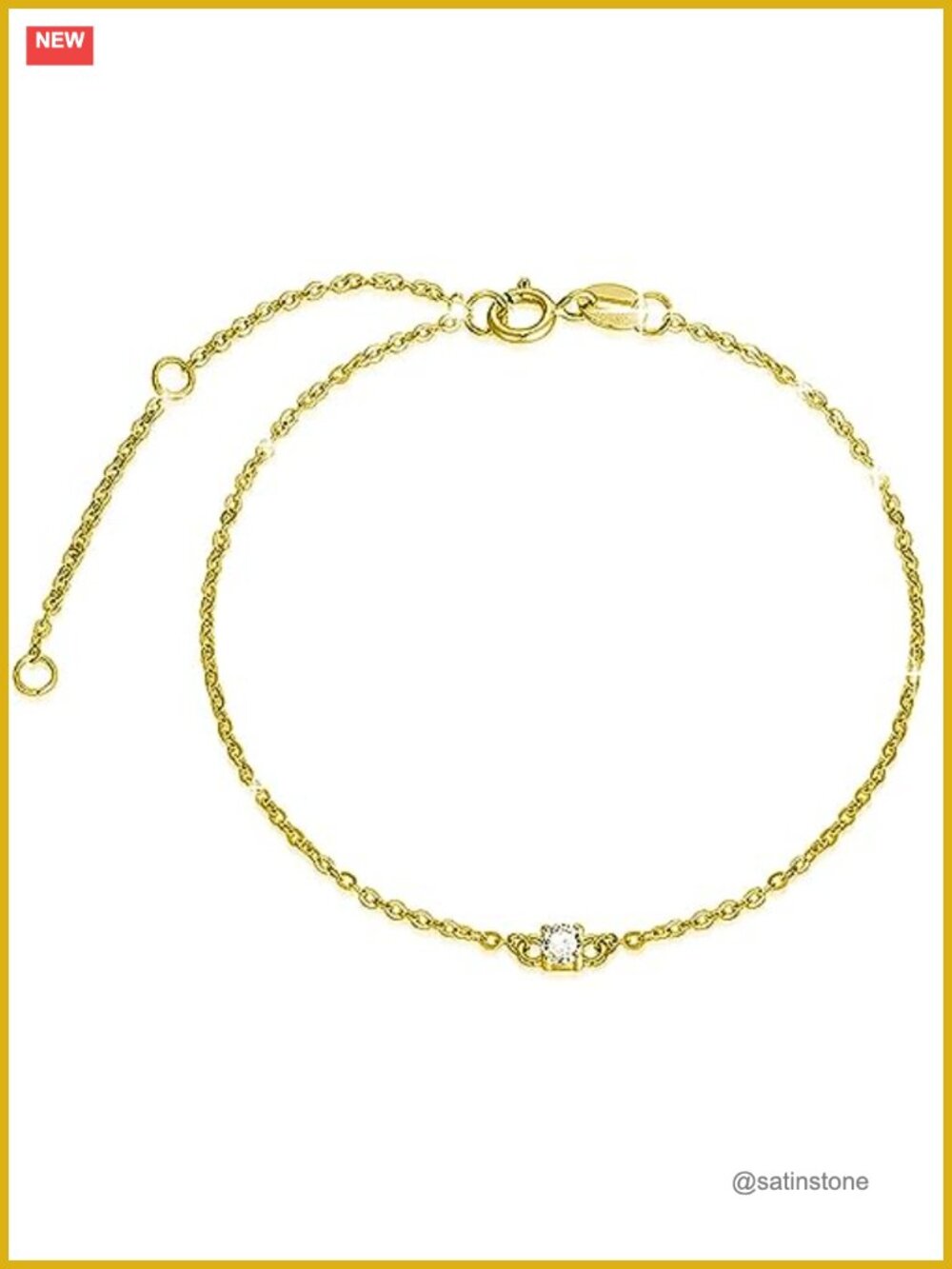 14K Solid Gold Thin Bracelet 3mm Cubic Zirconia Adjustable 6.5-8.5 Inch